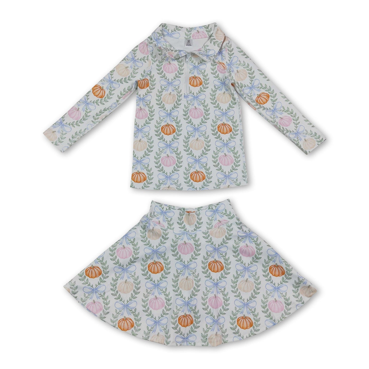 Long sleeves pumpkin bow kids girls fall active wear set