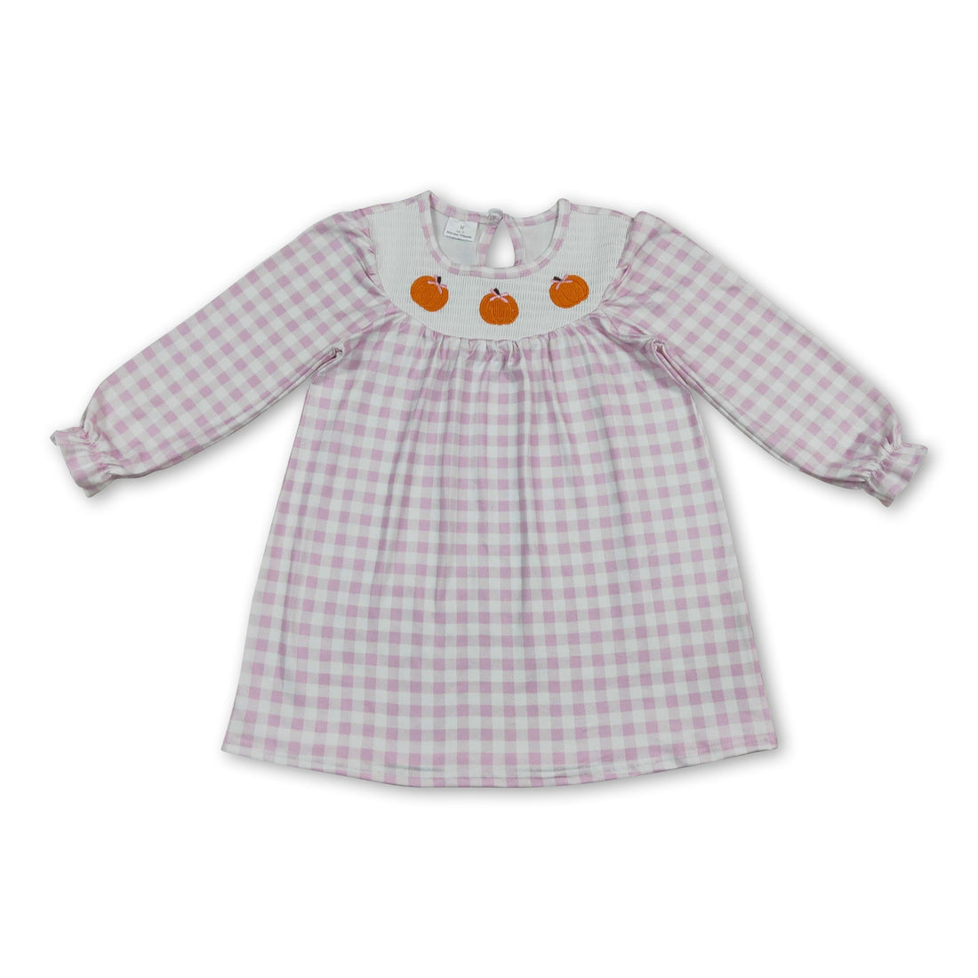 Pink plaid pumpkin bow smocked kids girls fall dress
