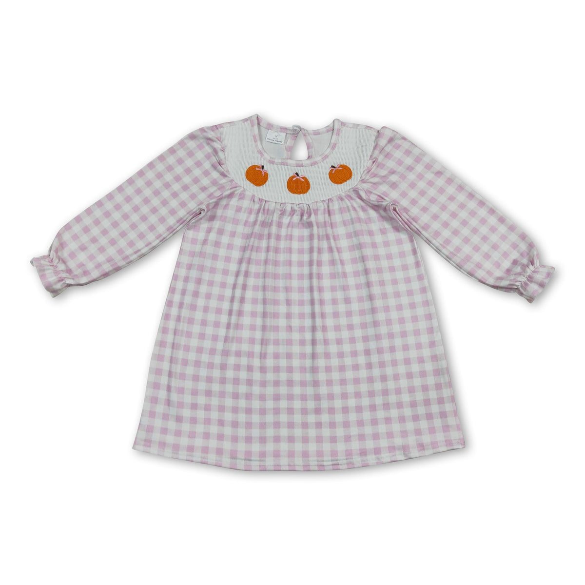 Pink plaid pumpkin bow smocked kids girls fall dress
