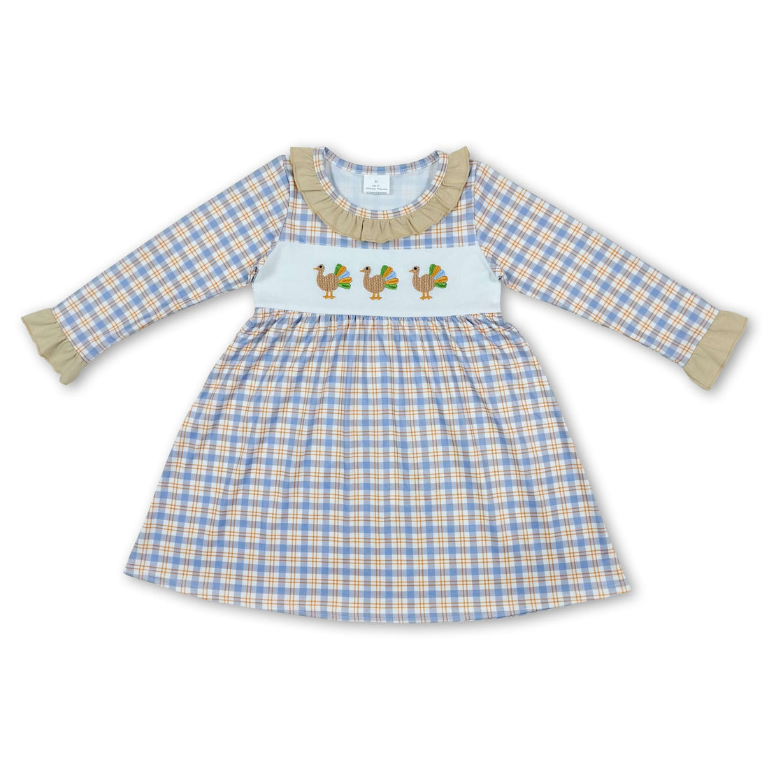 Plaid turkey embroidery girls Thanksgiving dress