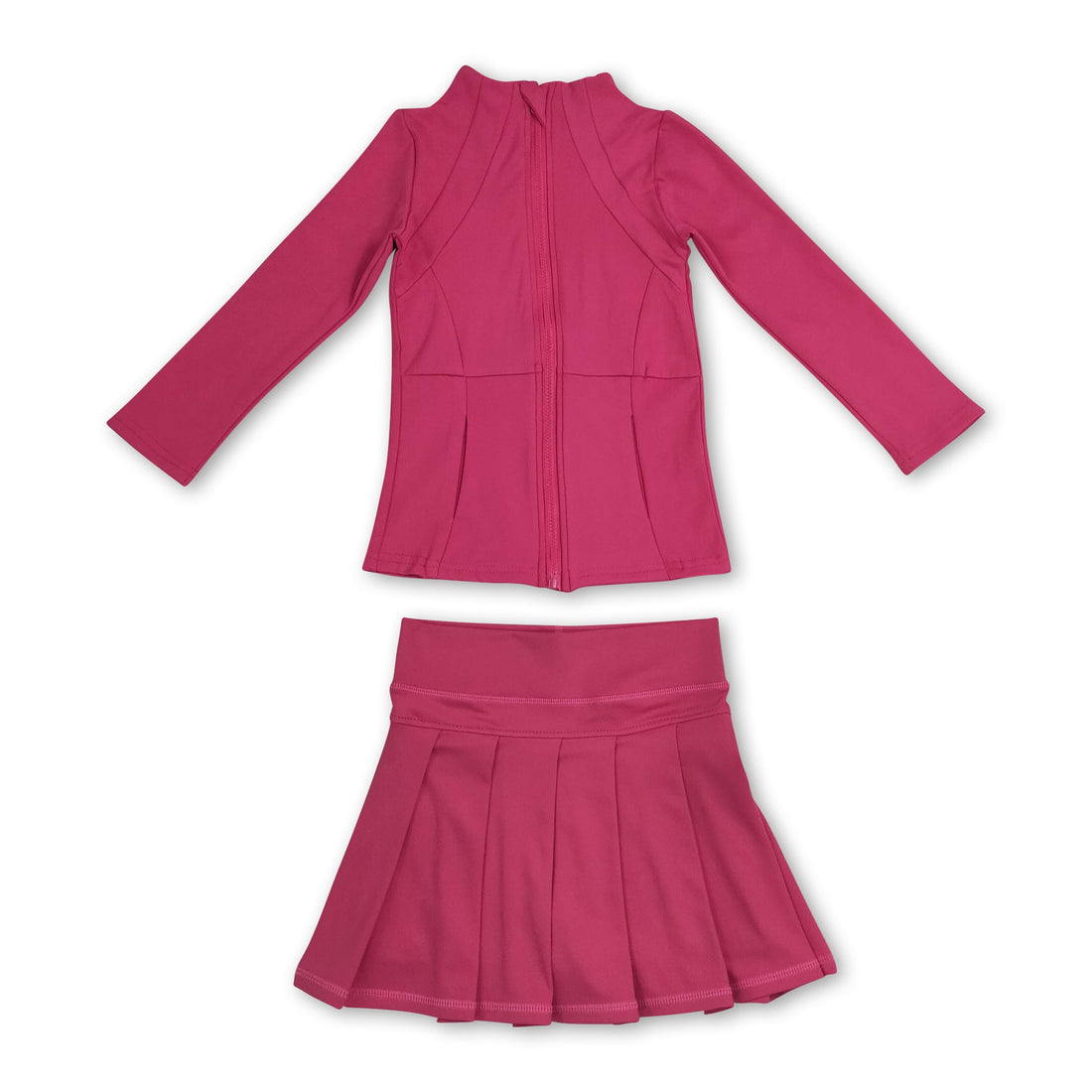 Hot pink zipper jacket pleated skirt girls activewear set
