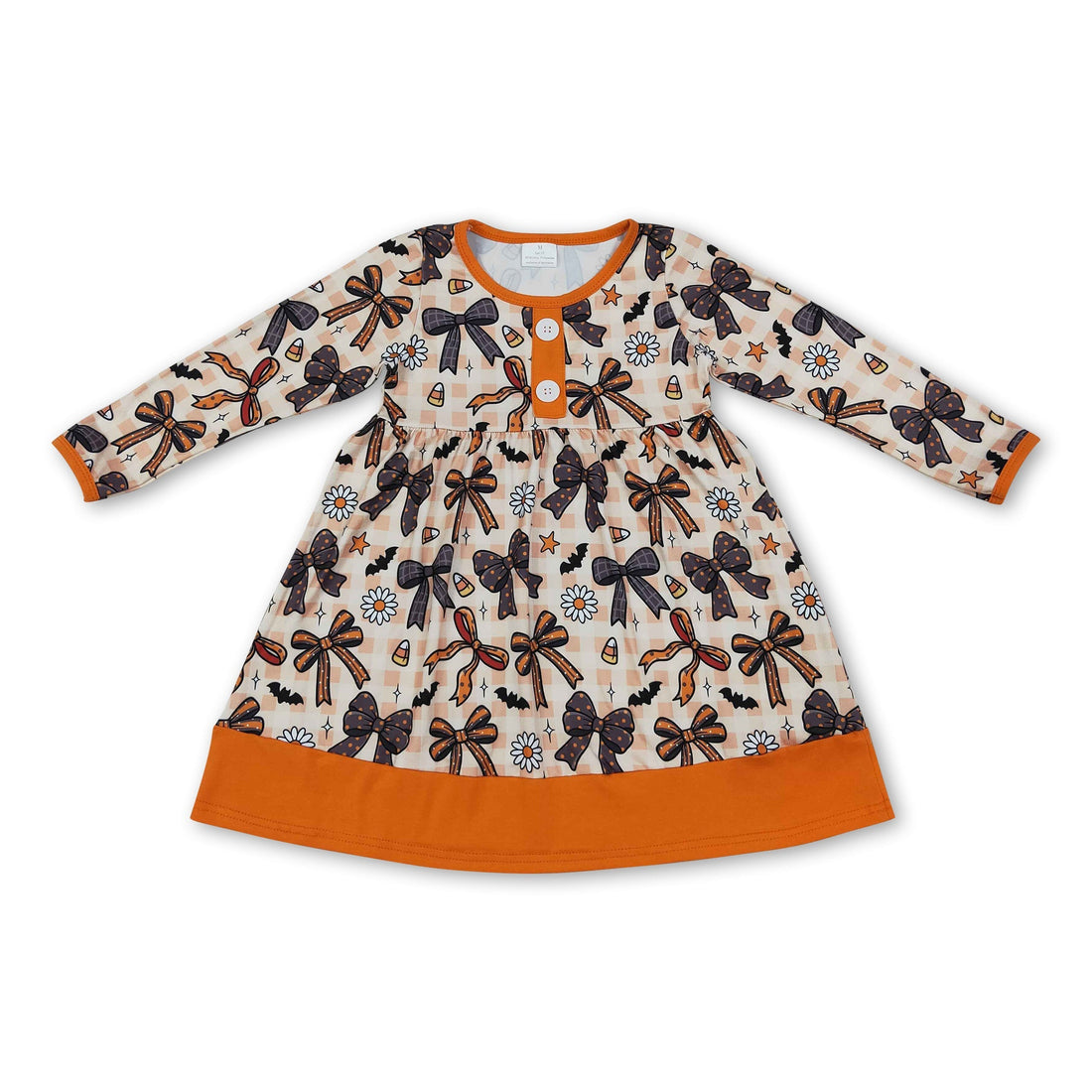 Plaid bow candy corn floral girls Halloween dresses