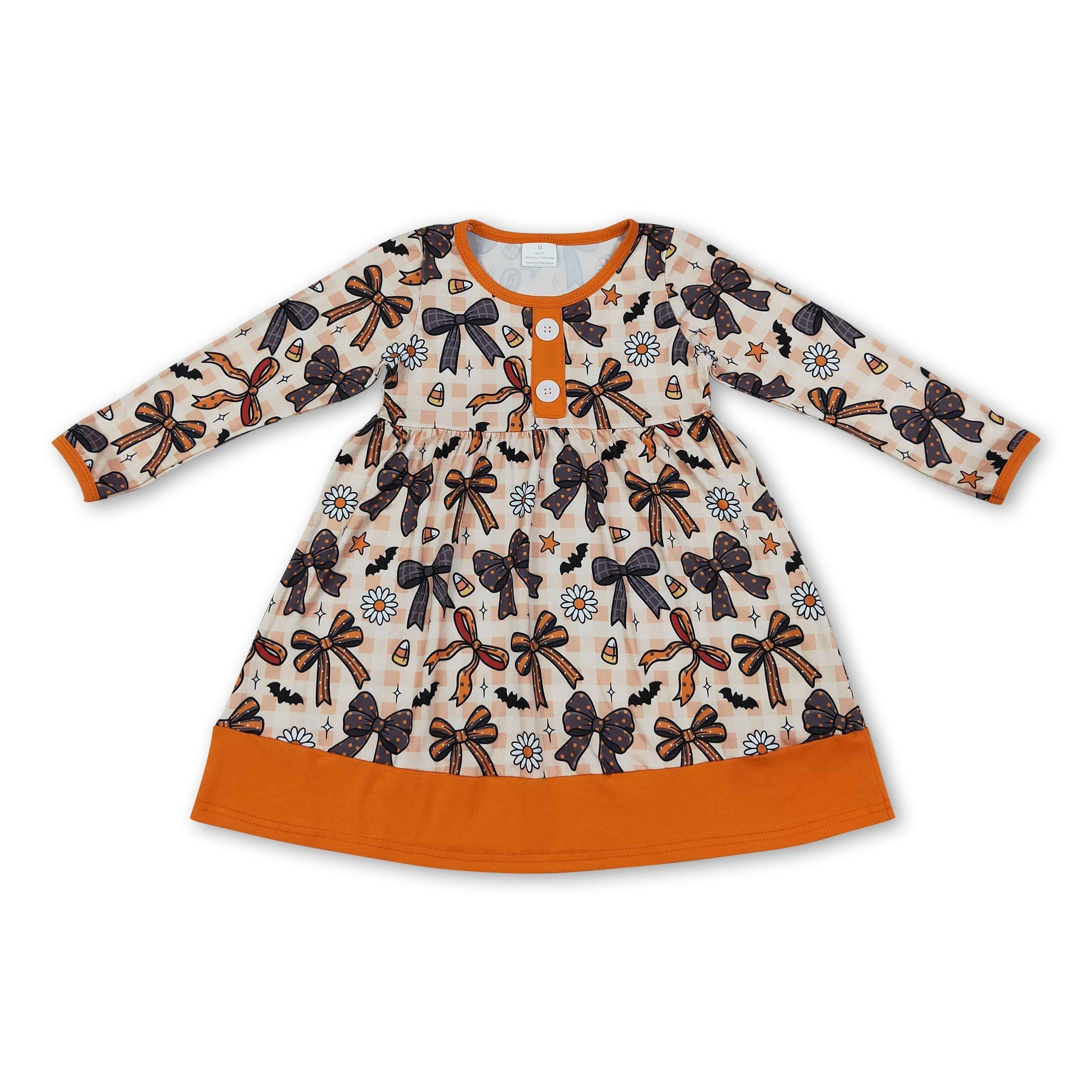 Plaid bow candy corn floral girls Halloween dresses