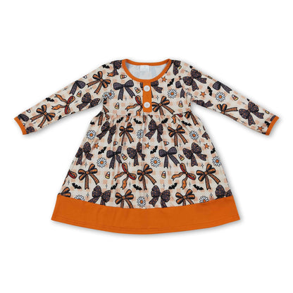 Plaid bow candy corn floral girls Halloween dresses