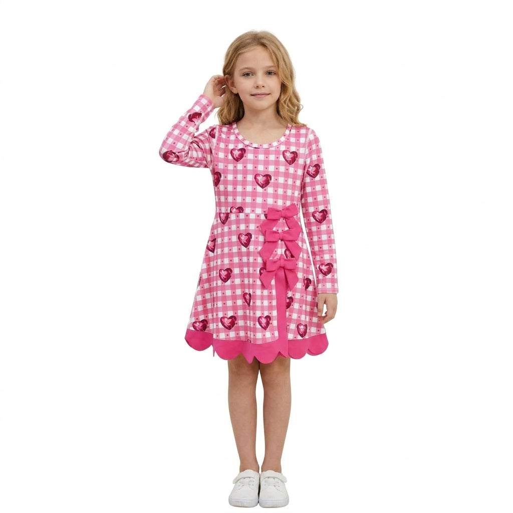 Pink plaid heart scallop girls valentine&