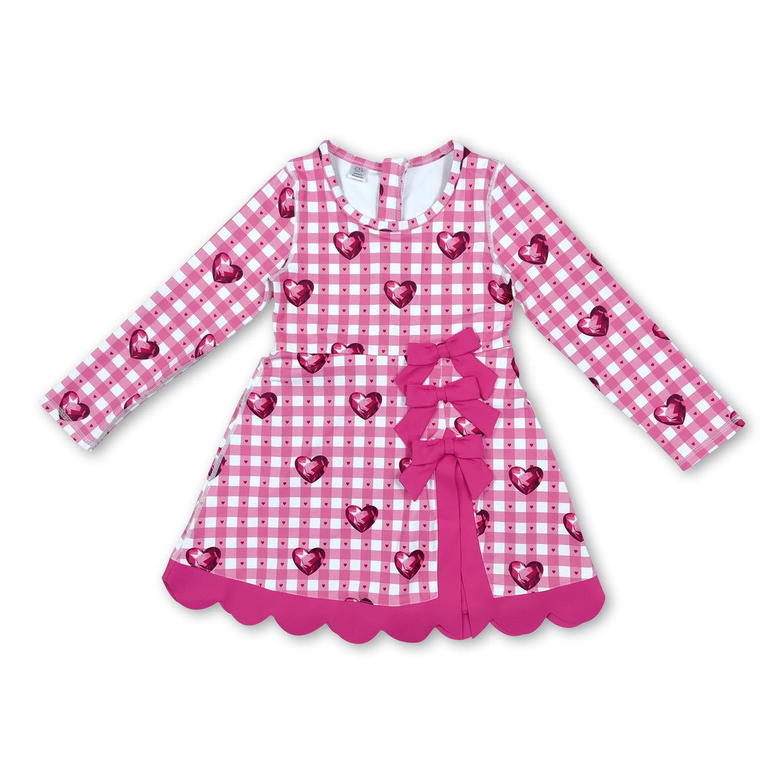 Pink plaid heart scallop girls valentine&