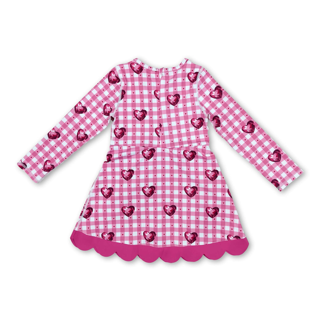 Pink plaid heart scallop girls valentine&