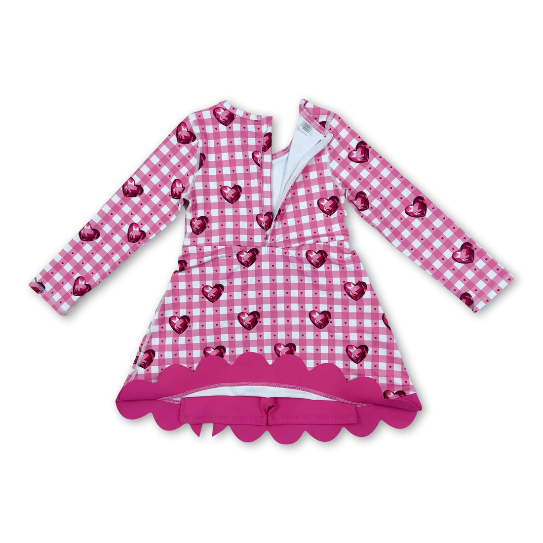 Pink plaid heart scallop girls valentine&