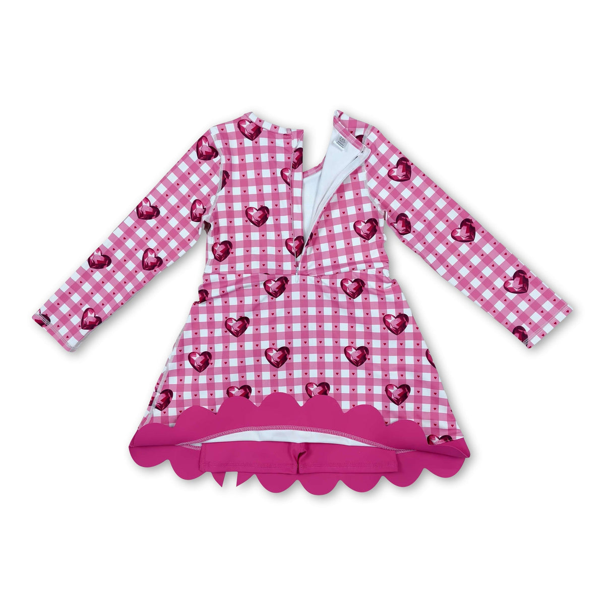 Pink plaid heart scallop girls valentine&
