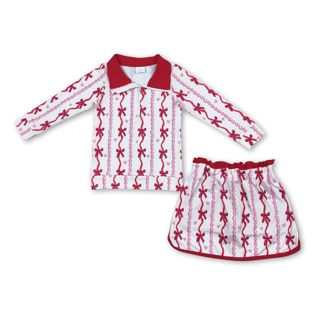 Red bow heart pullover skirt girls Valentine&