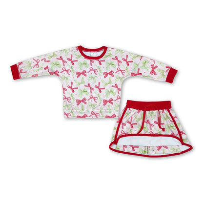 Red green plaid bow top skirt girls Christmas outfits