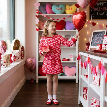 Heart plaid top skirt kids girls valentine&