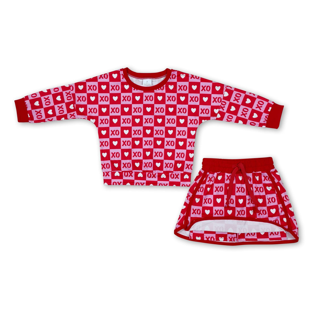 Heart plaid top skirt kids girls valentine&