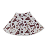 Maroon girl’s football-themed activewear skirt by Mini Rodeo featuring a bow and go team design, suitable for kids and girls.