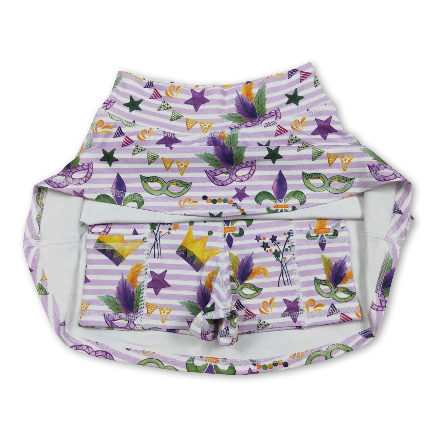 High waist stripe crown girls Mardi Gras activewear skirt
