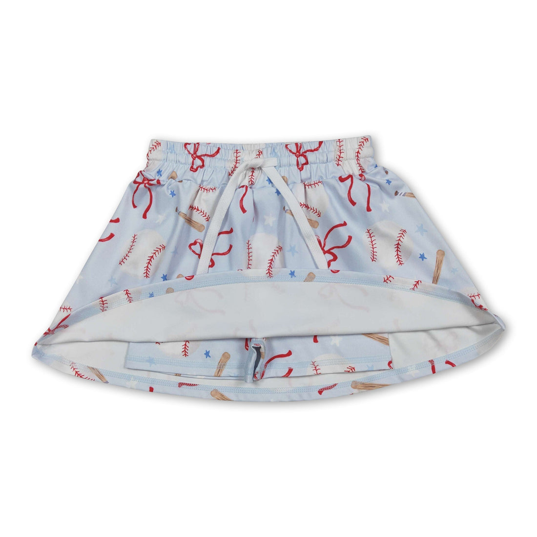 Light blue baseball bow kids girls active skirt