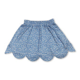 Blue floral elastic waist scallop girl skirt by Mini Rodeo, featuring a cute design with scalloped hem for kids&