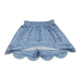 Blue floral elastic waist scallop girl skirt by Mini Rodeo, featuring a playful design for kids and girls.