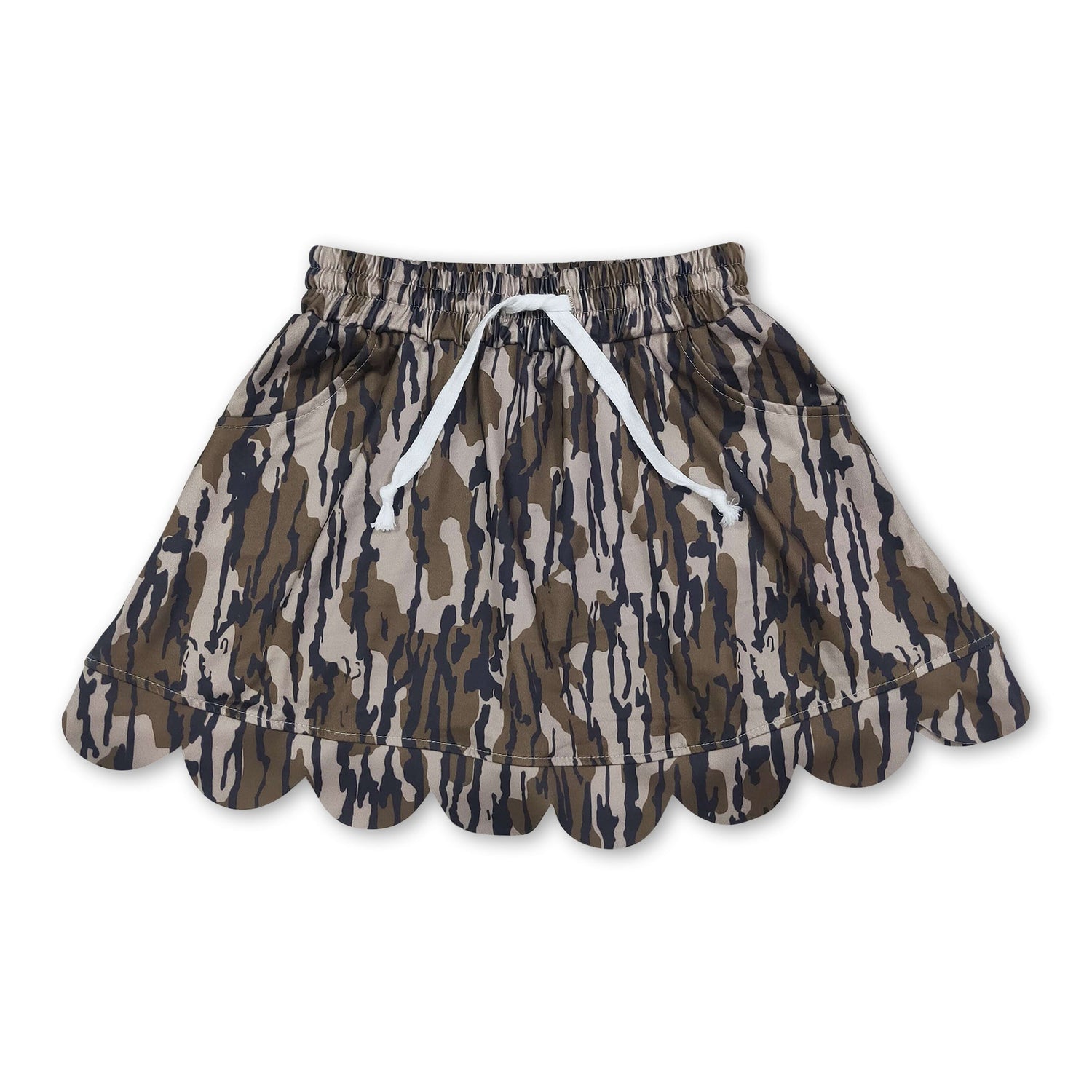 Olive camo pocket scallop kids girls skirt
