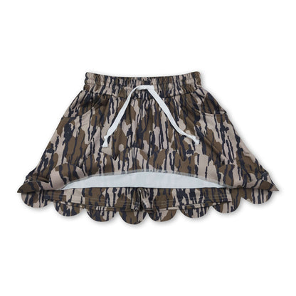 Olive camo pocket scallop kids girls skirt