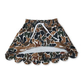Brown camo pocket scallop girl skirt by Mini Rodeo, featuring scalloped hem and front pockets, for kids and girls.