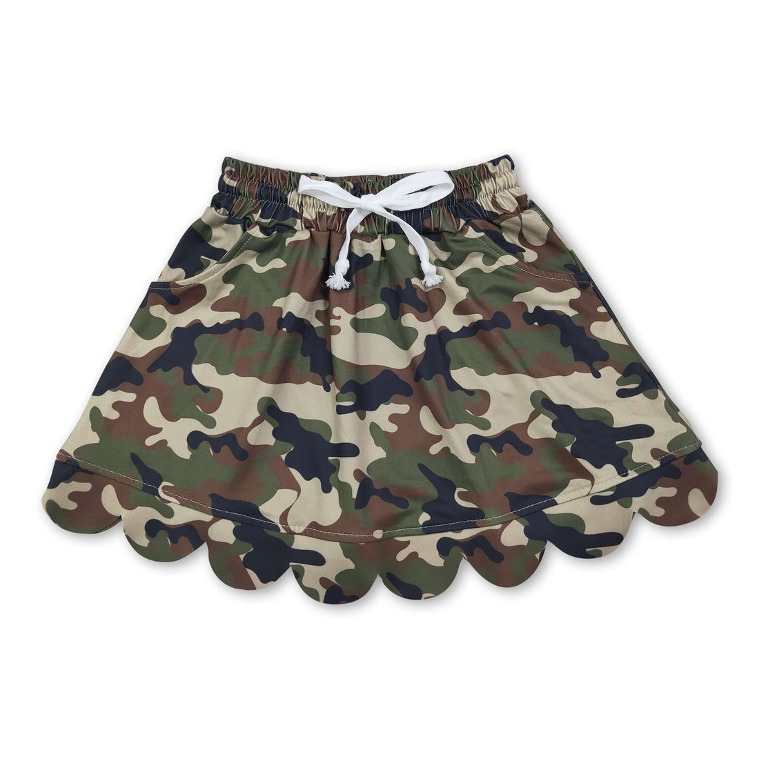 Green camo pocket scallop kids girls skirt