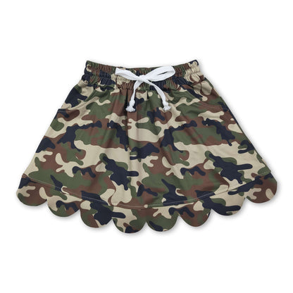 Green camo pocket scallop kids girls skirt