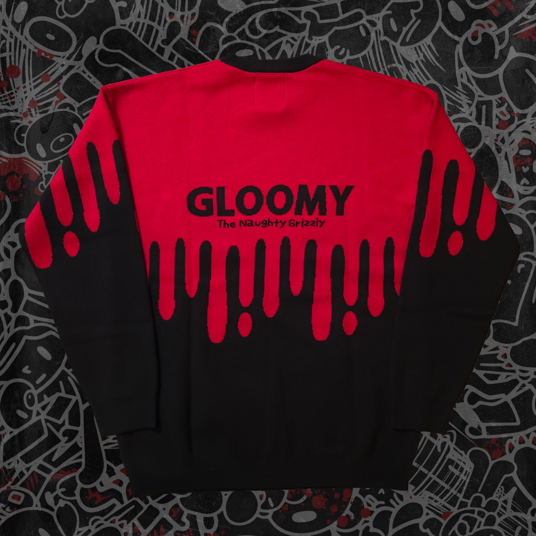 Back view of Any Means Necessary Clothing Gloomy Drip Knit Sweater with dark, textured knit fabric and relaxed fit.