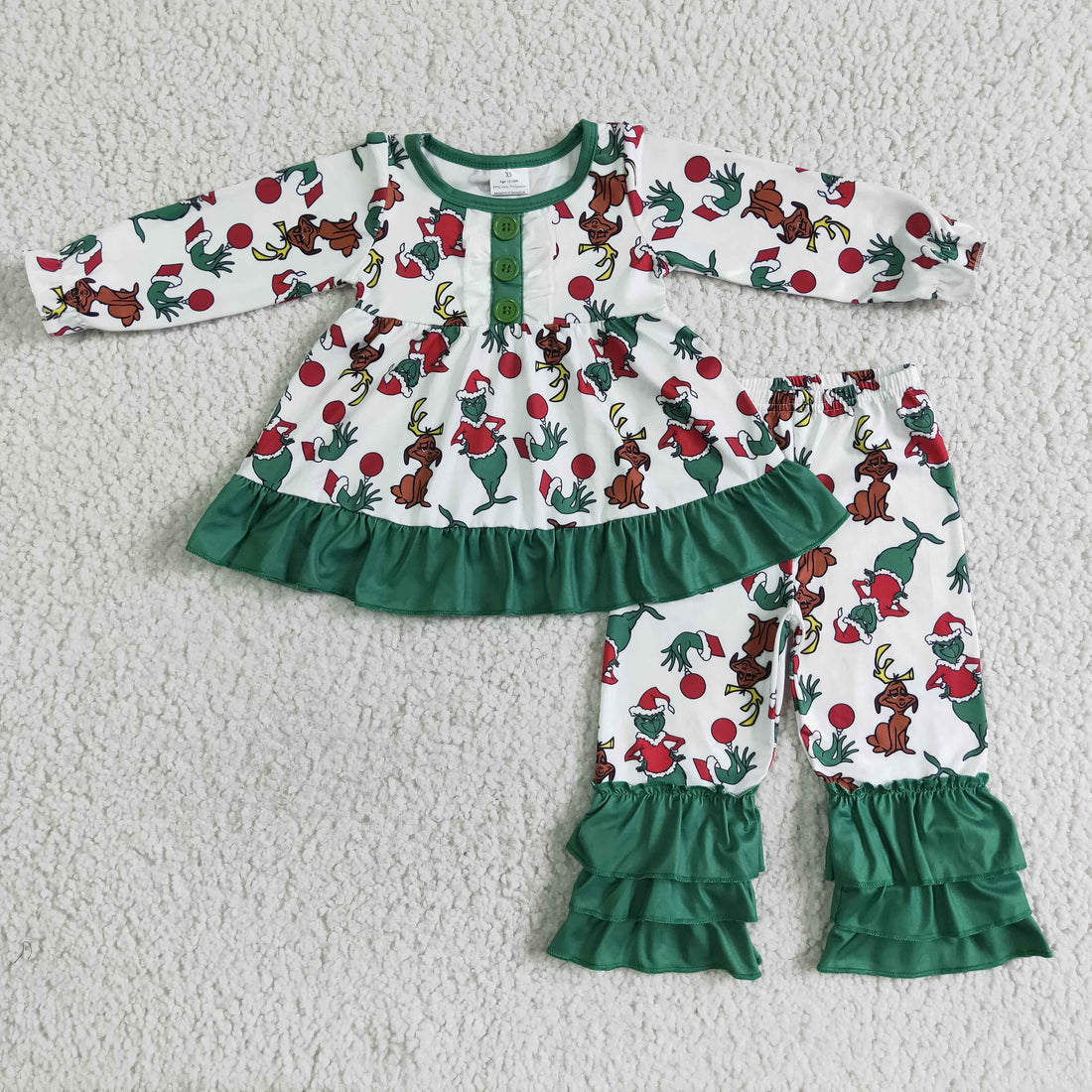 Long sleeves tunic ruffle pants girls Christmas outfits
