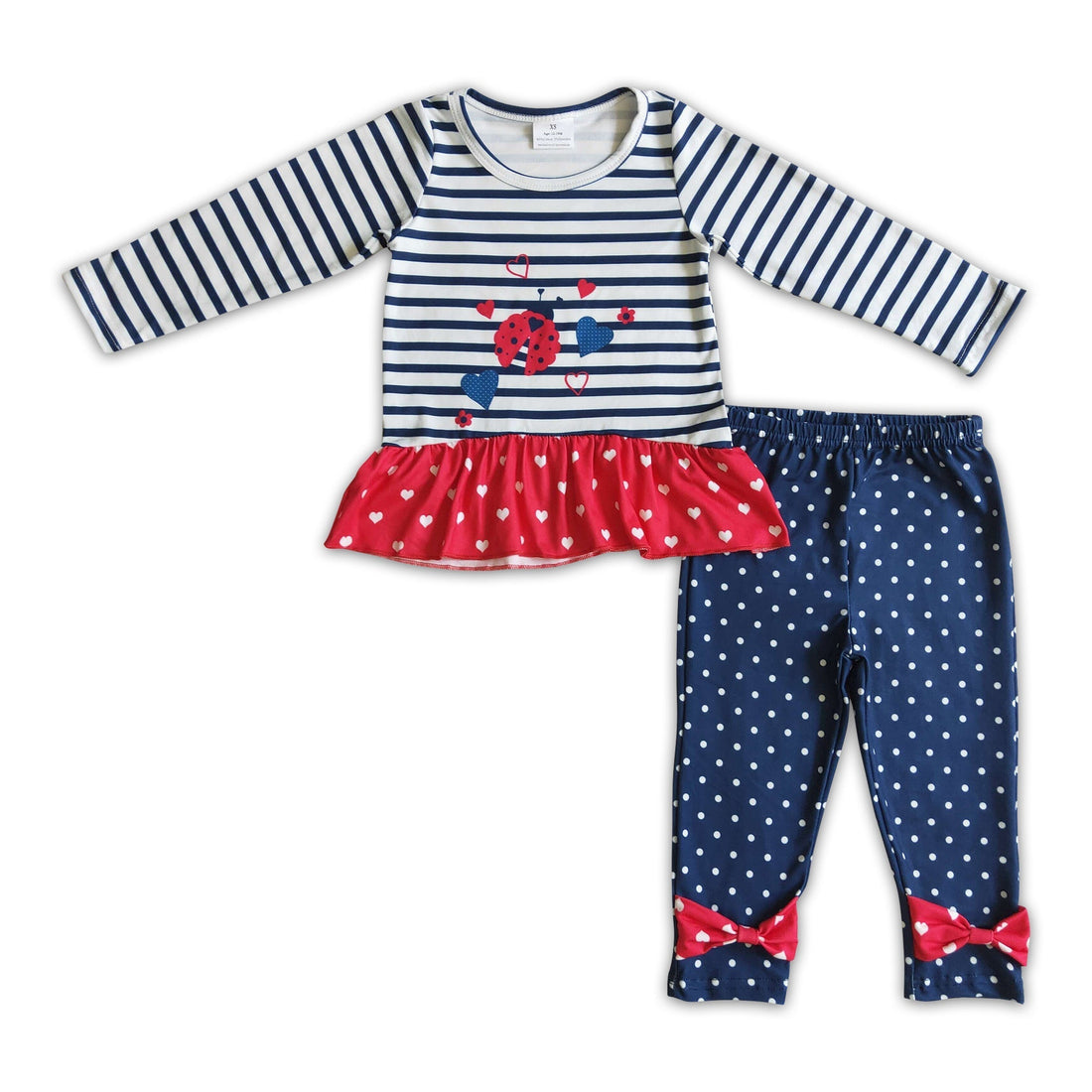 Ladybug heart print shirt polka dots leggings girls Valentine&