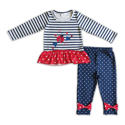 Ladybug heart print shirt polka dots leggings girls Valentine&