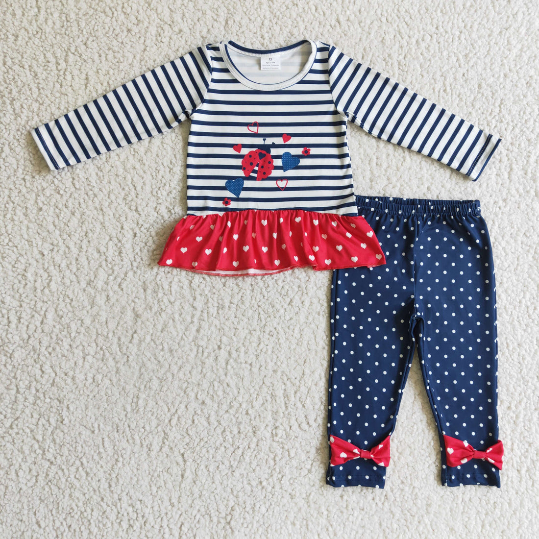 Ladybug heart print shirt polka dots leggings girls Valentine&
