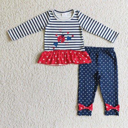Ladybug heart print shirt polka dots leggings girls Valentine&