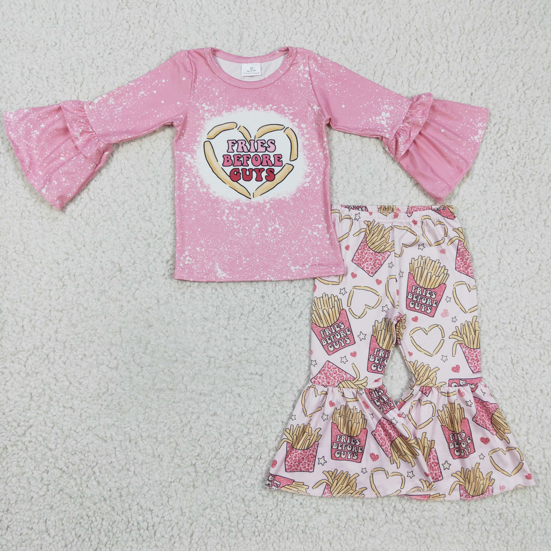 Fries heart shirt bell bottom pants girls Valentine&