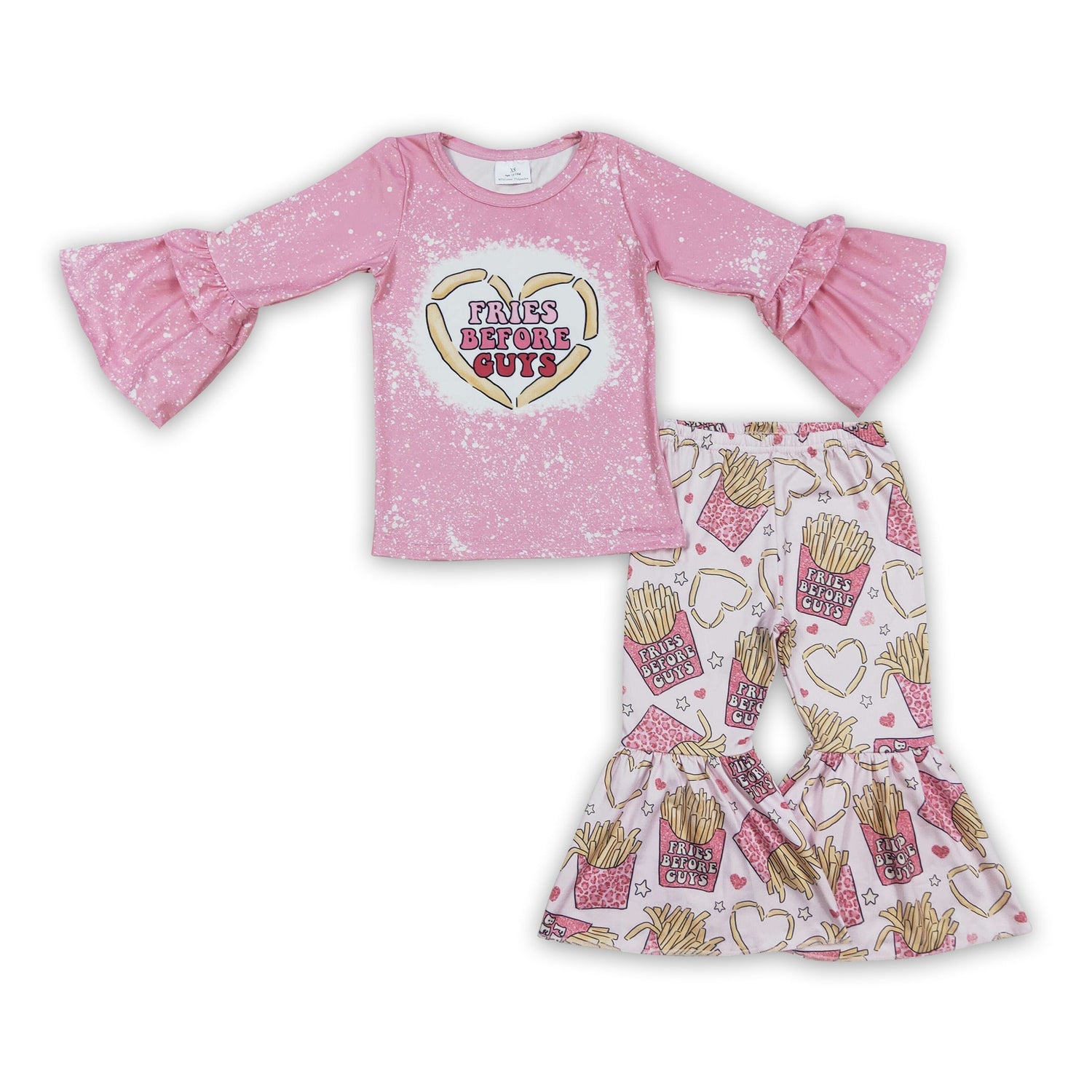 Fries heart shirt bell bottom pants girls Valentine&