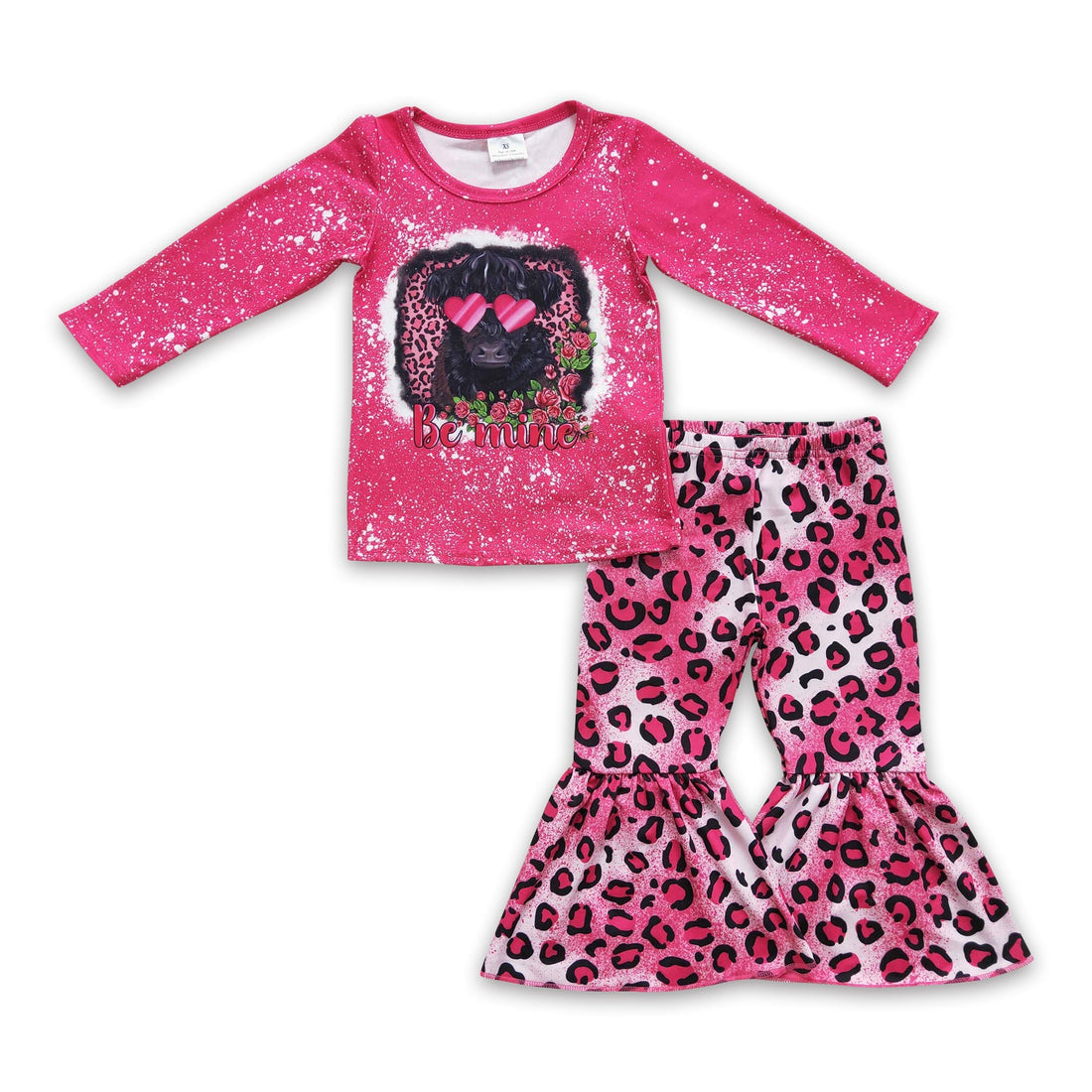 Be mine highland cow leopard bell bottom pants girls Valentine&
