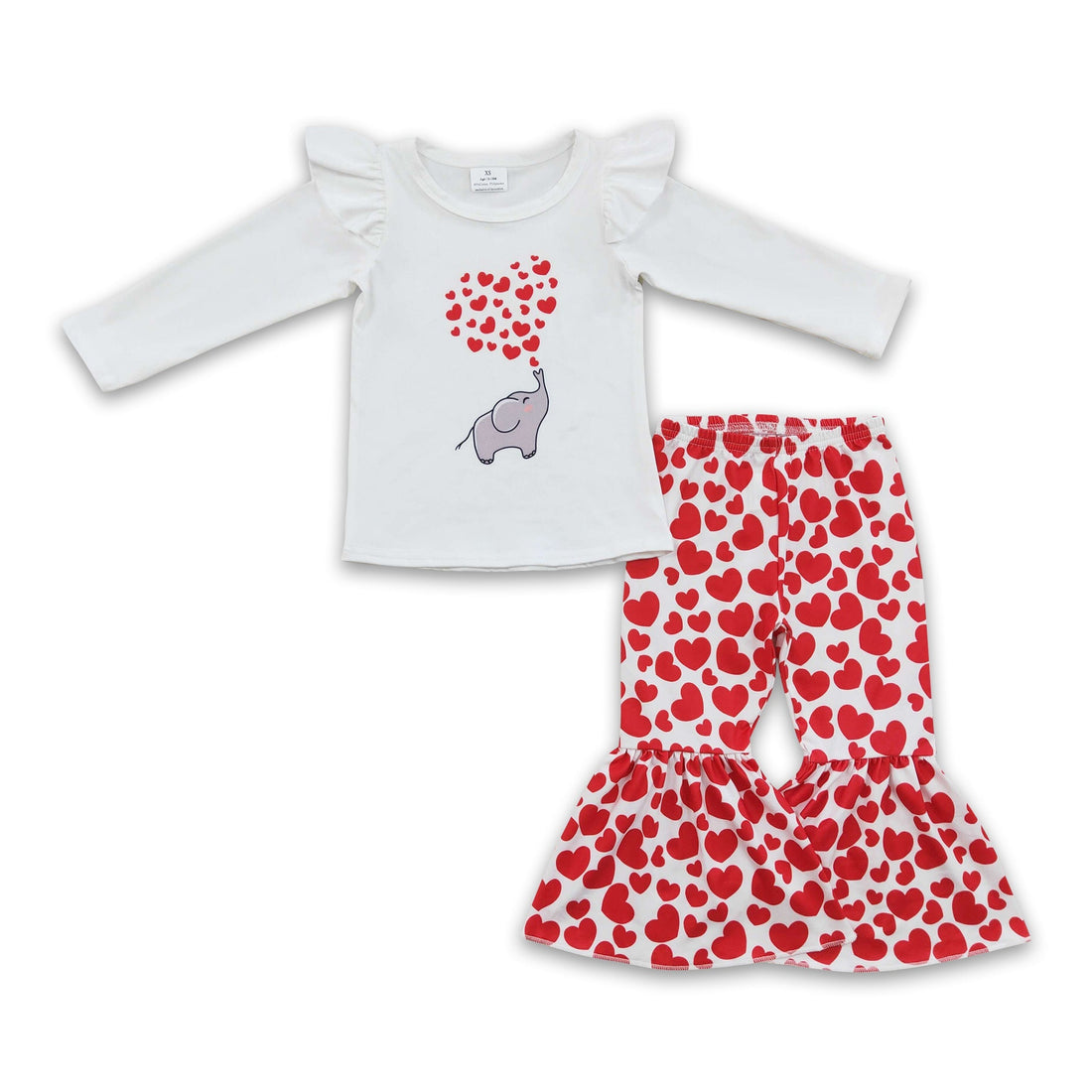 Elephant heaert shirt bell bottom pants girls Valentine&