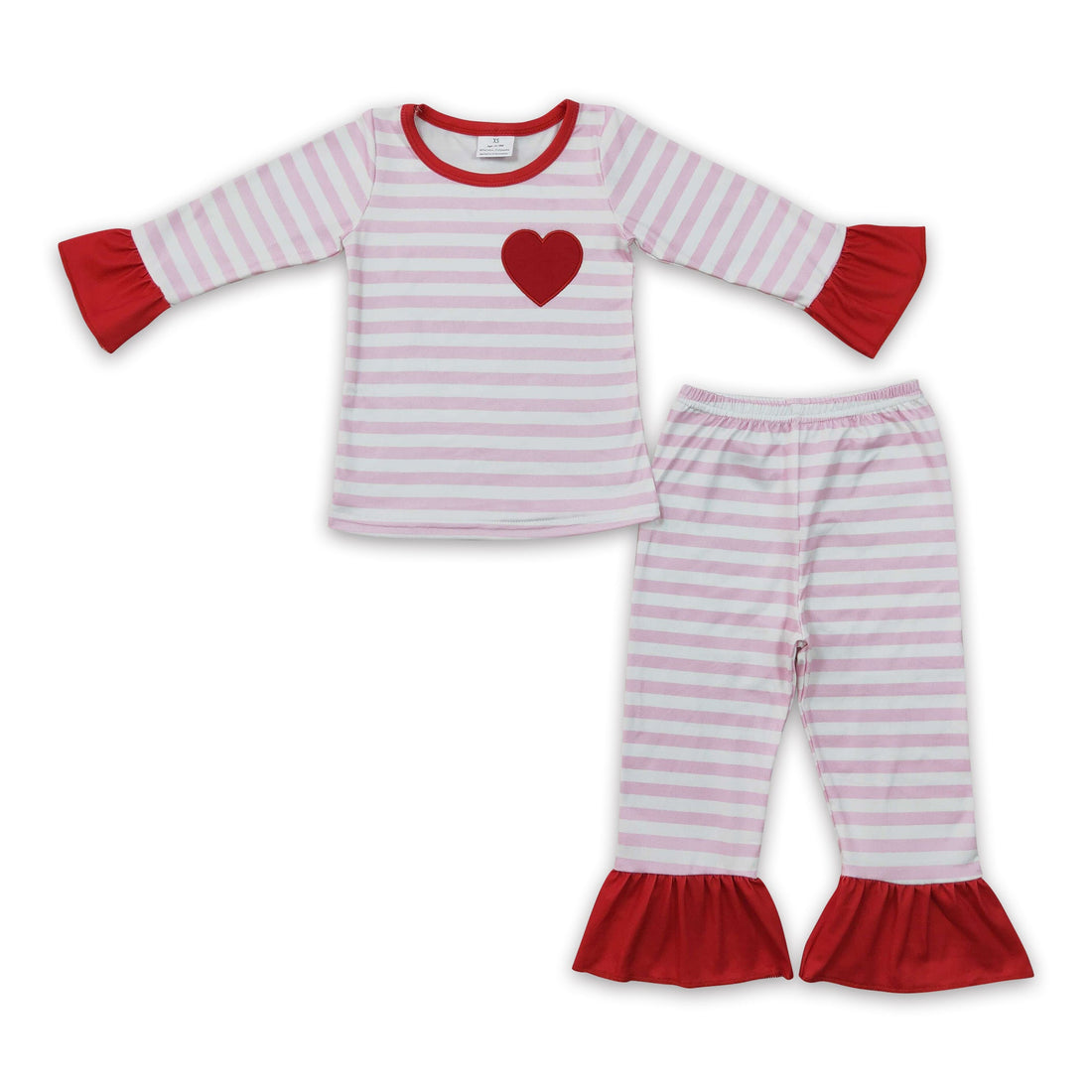 Red heart embroidery pink stripe baby girls valentine&