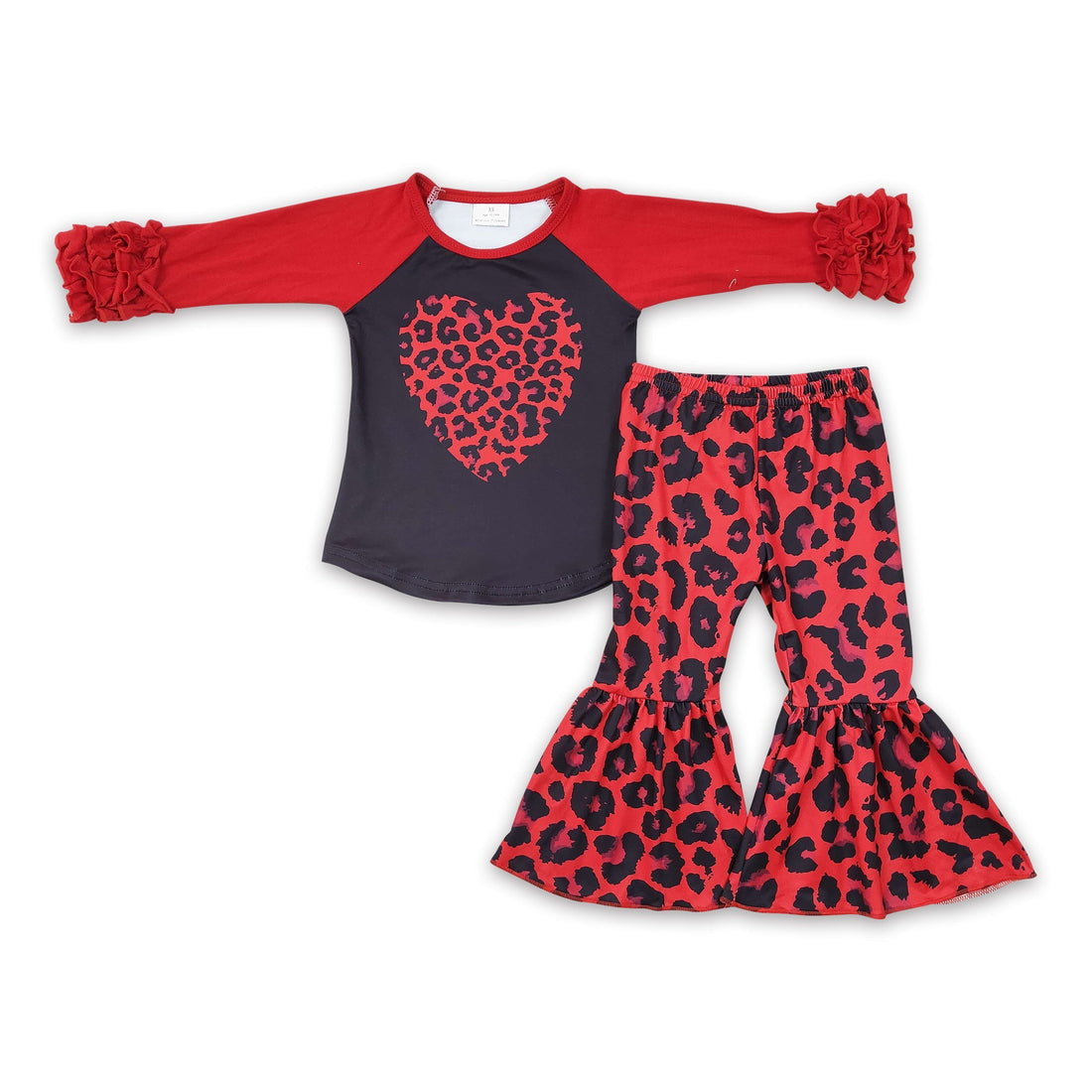 Red leopard heart bell bottom pants girls Valentine&