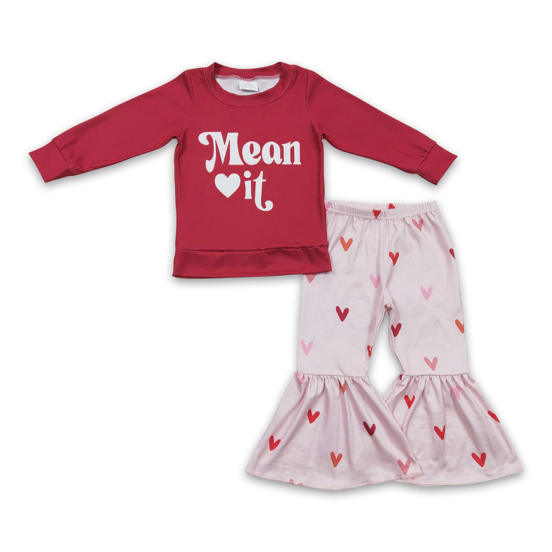 Mean it heart bell bottom pants girls valentine&