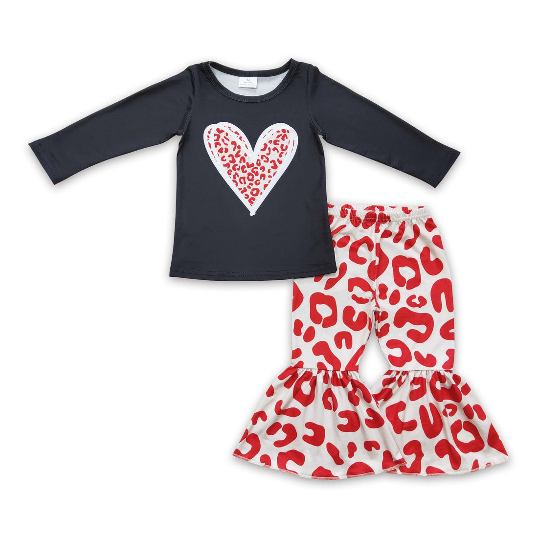 Leopard heart shirt bell bottom pants girls Valentine&