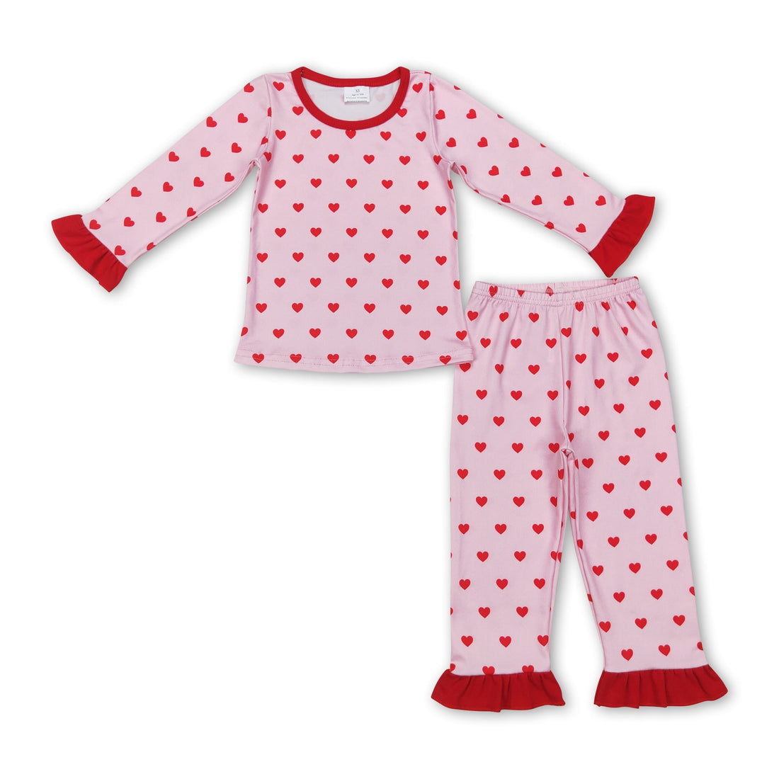 Pink heart ruffle long sleeves girls Valentine&