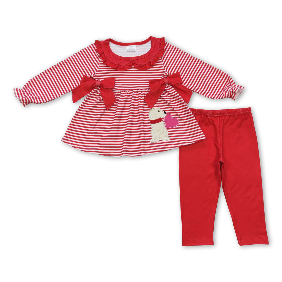 Dog heart red stripe tunic leggings girls valentine&