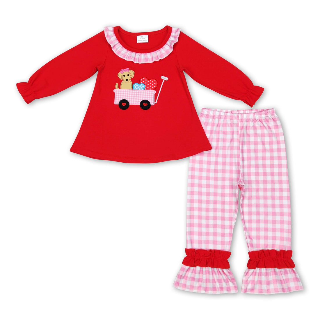 Red dog heart tunic plaid pants girls Valentine&