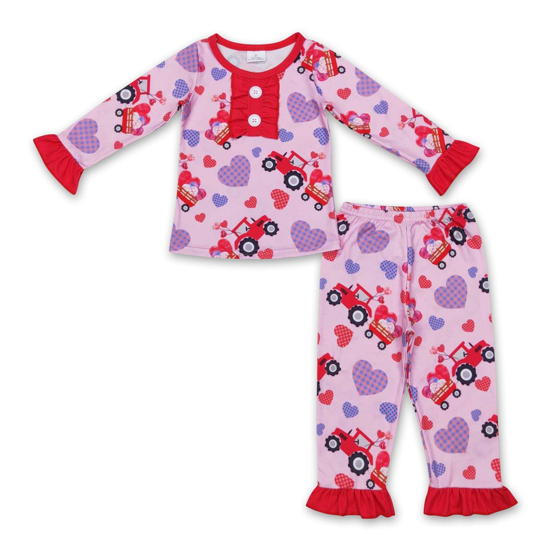 Heart truck ruffle long sleeves girls valentine&