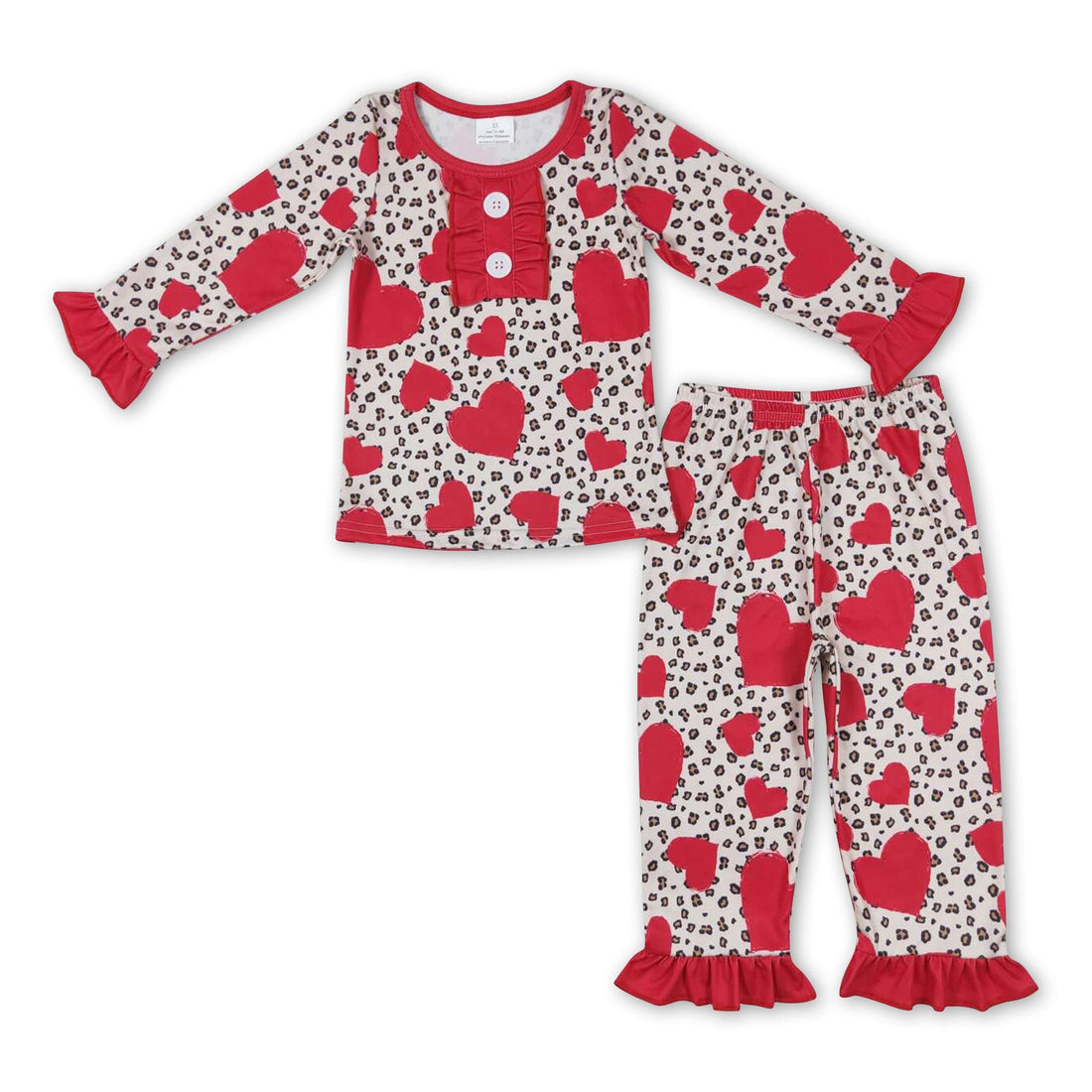 Leopard heart ruffle long sleeves girls valentine&
