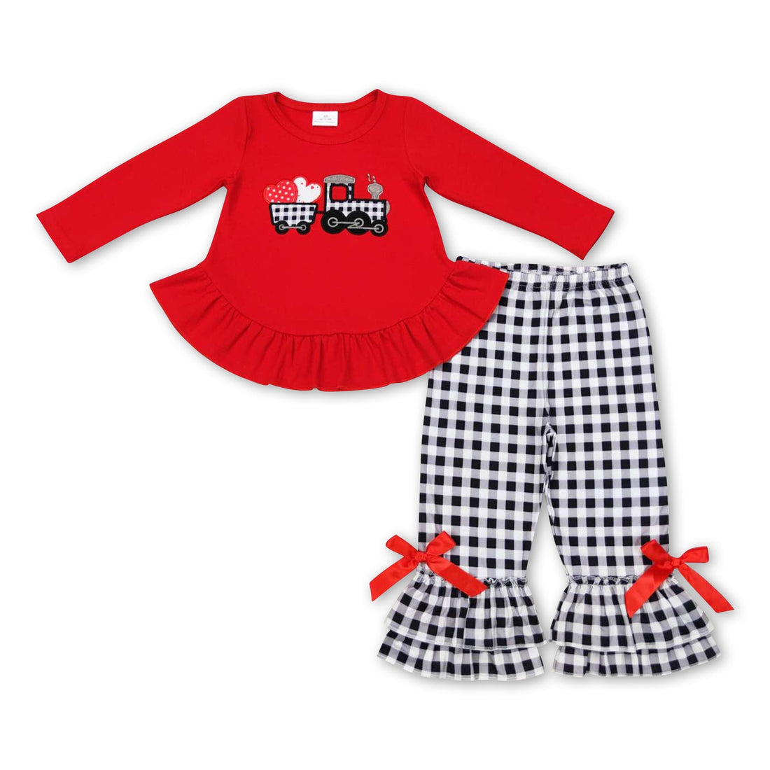 Red plaid truck heart tunic pants girls Valentine&