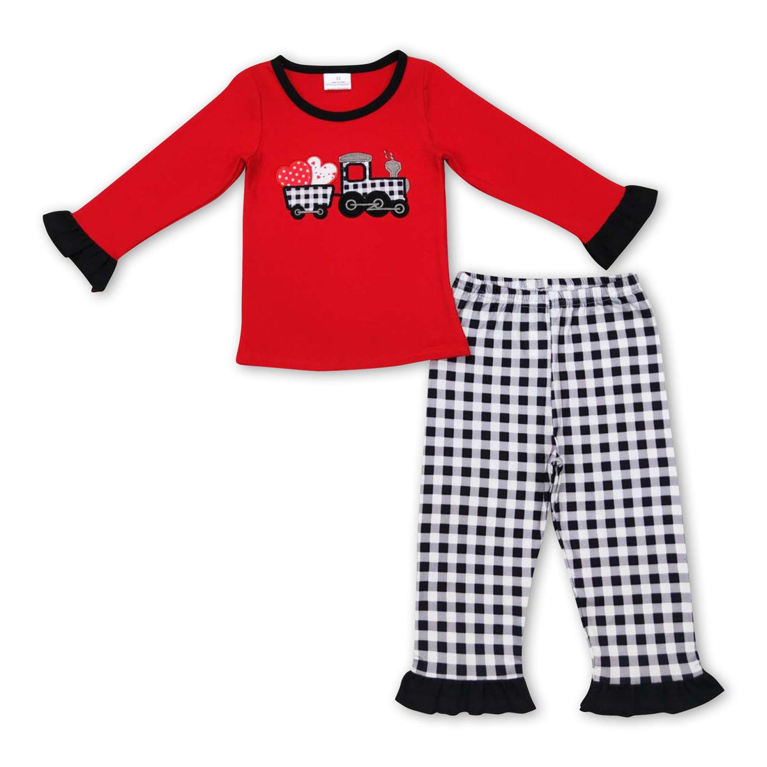 Red plaid truck heart tunic pants ruffle girls Valentine&