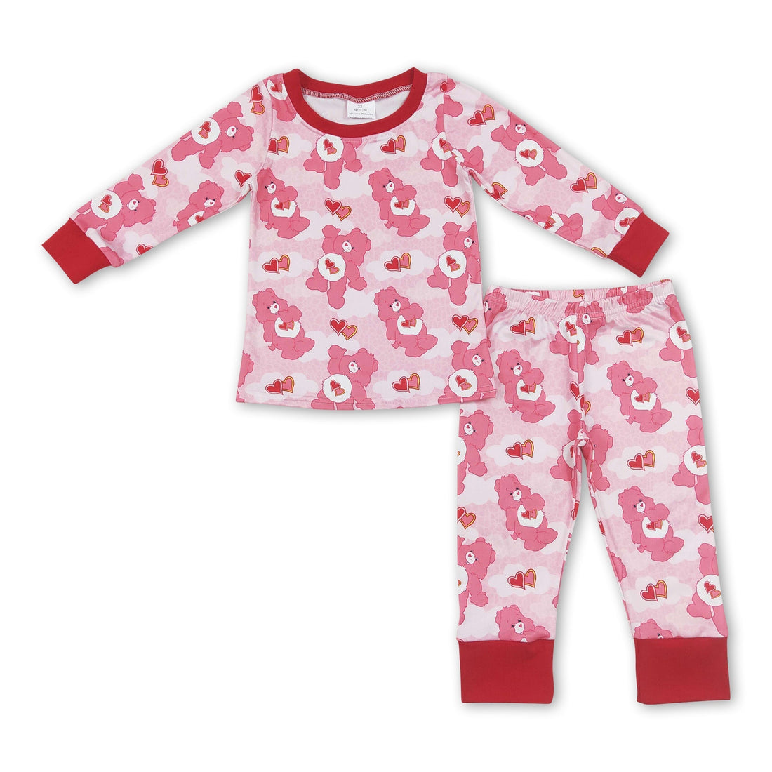 Pink heart bear long sleeves girls valentine&
