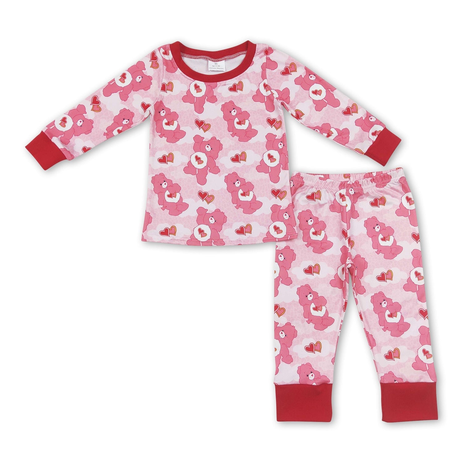 Pink heart bear long sleeves girls valentine&